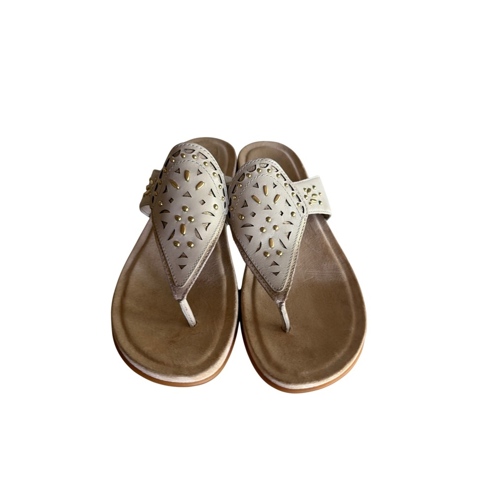 Dansko Sandals Cream Leather Katy 2 Thong Slide Studded Laser Cut Out 40
